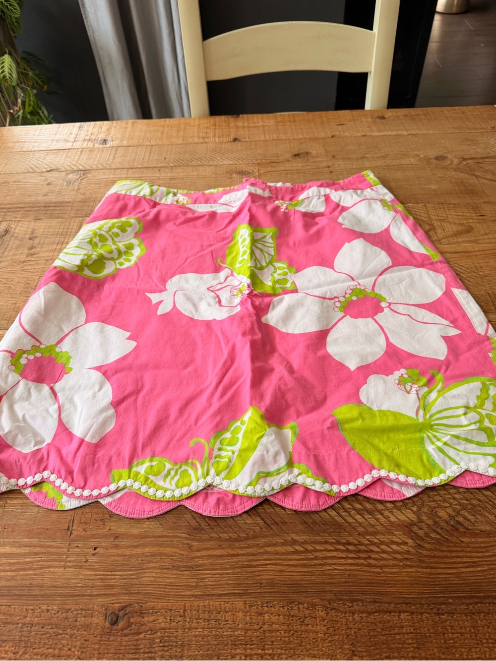 Lilly Pulitzer Skirt Size 14 Pink Green Floral Scallop Hem Lace Trim